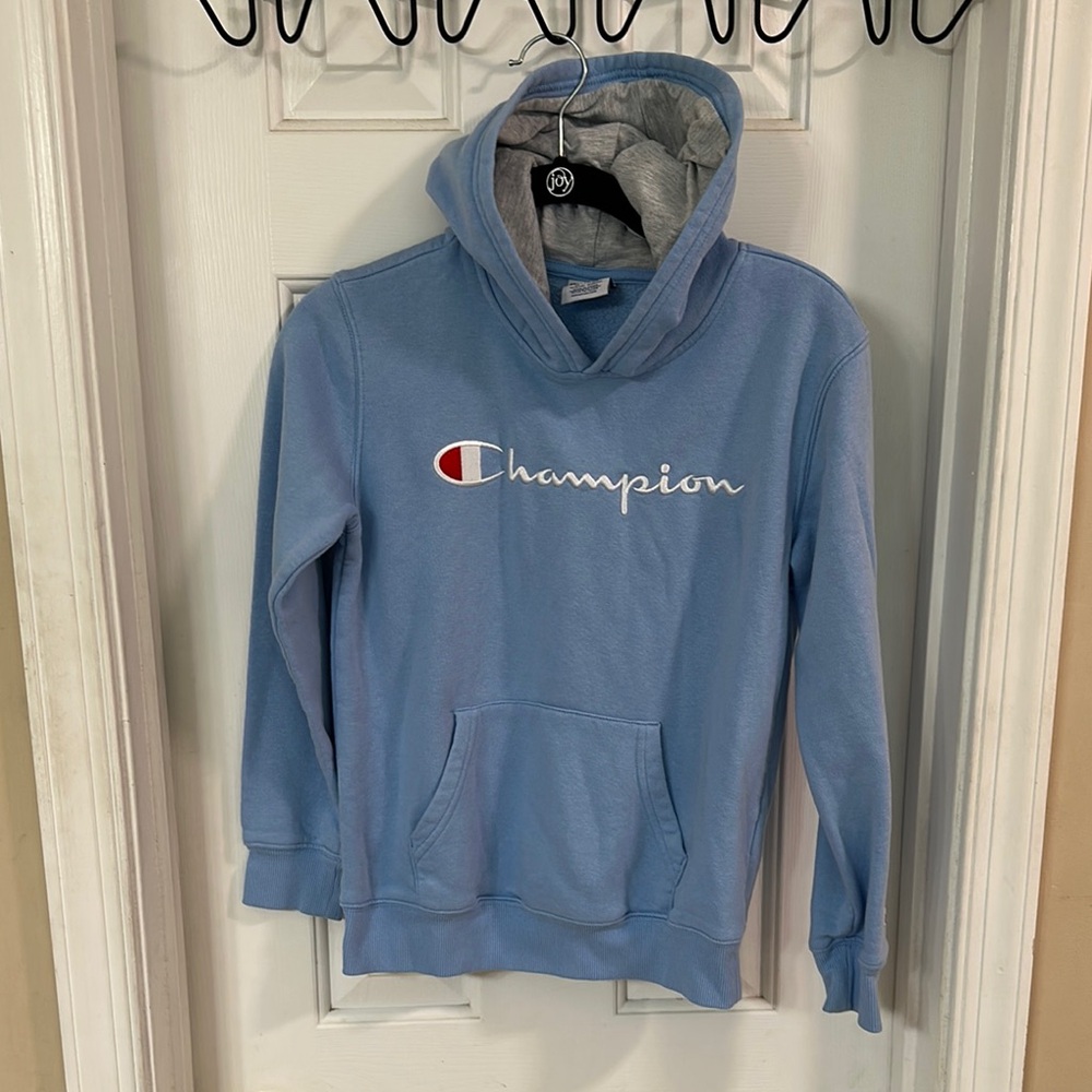 Champion Sky Blue Hoodie with Logo